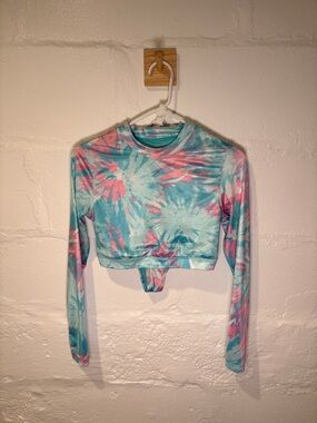 H&M Tie-Dye Long Sleeve Crop Top - Aqua, Pink & White